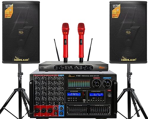 New Karaoke System IDOLmain 8000W Professional Karaoke Mixing Amplifier with Bluetooth/Equalizer/HDMI Plus Speaker and Wireless Microphone System
