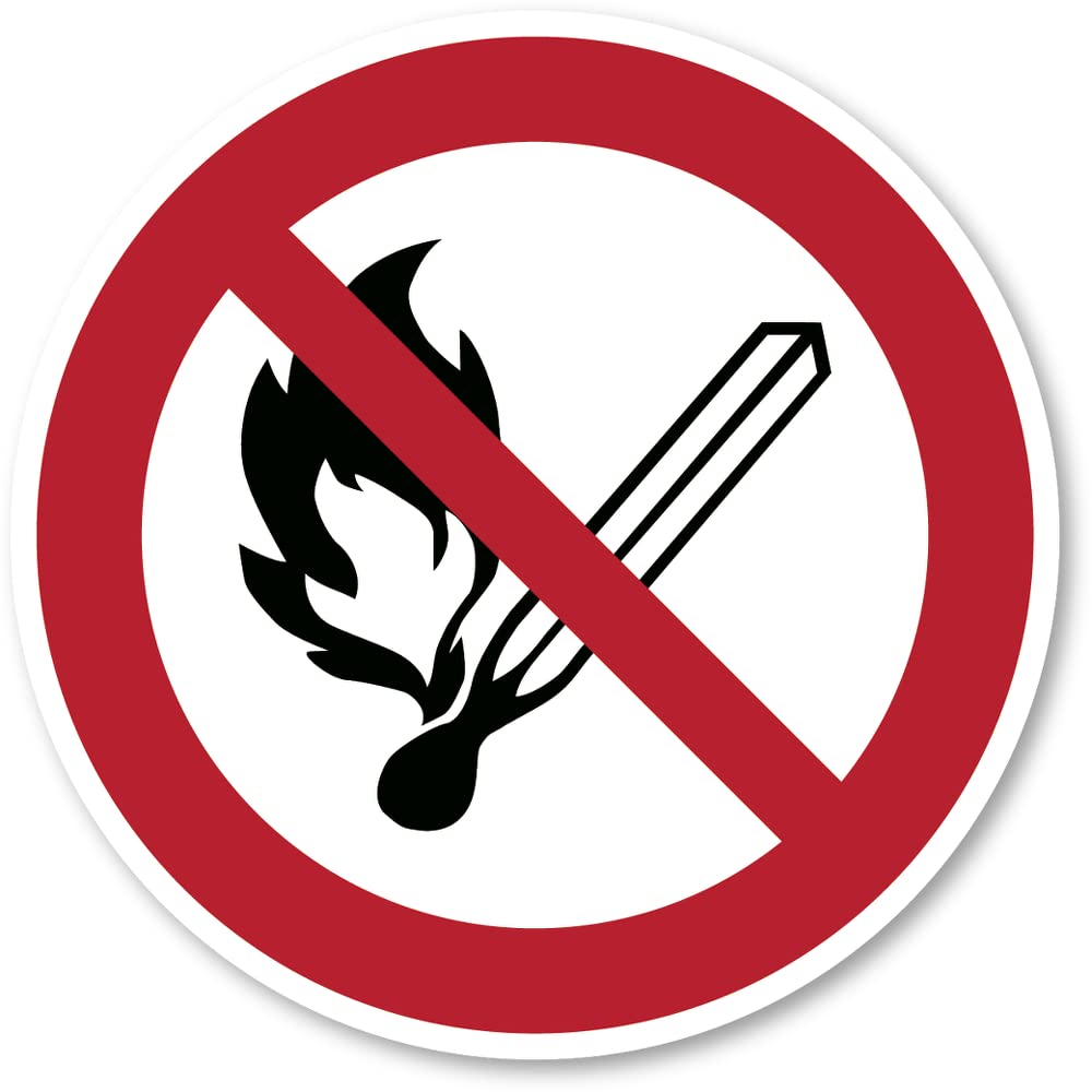 No open flame, fire, open ignition source and no smoking: P003 - DIN EN ISO 7010 / ASR A1.3 - sticker: diameter 20 cm, pack of 1