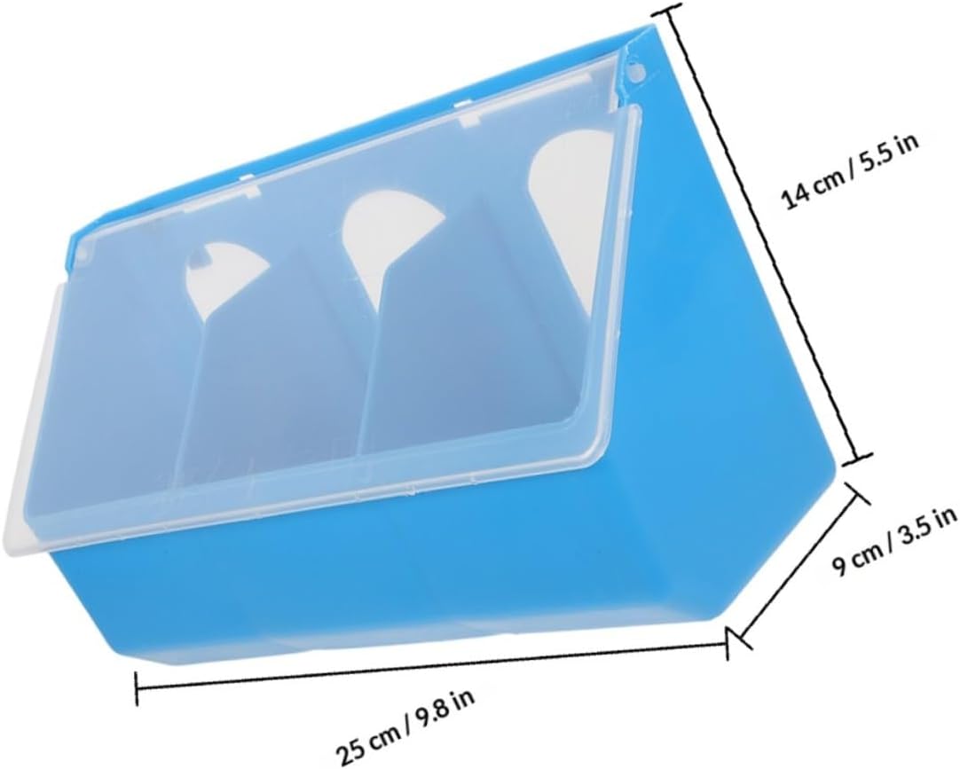 Blue 2pcs Pigeon Cage Feeder with Lid, 3-Compartment Plastic Bird Food and Water Trough for Indoor Pigeons and Quail Accessories