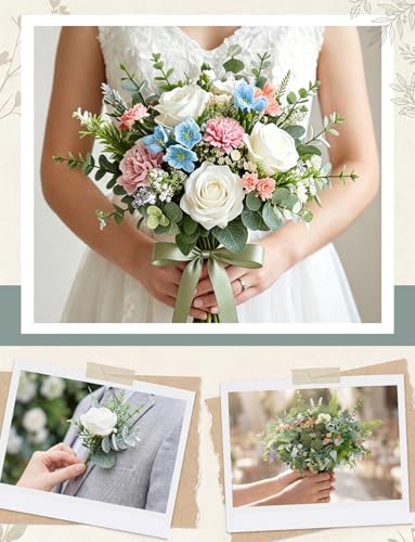 Guirnaldas de flores artificiales con hojas verdes para decorar bodas y ramos de bebé en casa 7