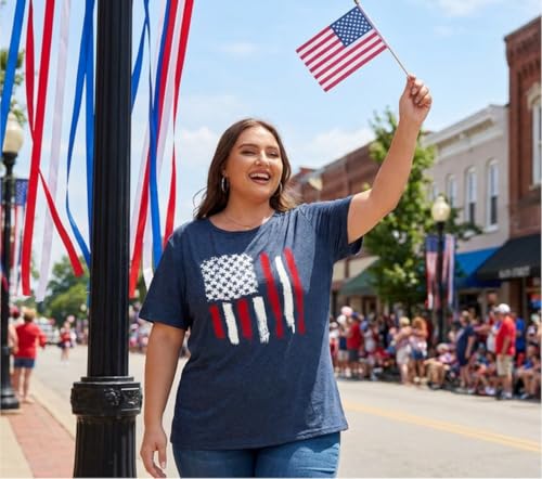 Image of ForHailey Women's 4th of July Patriotic Shirts Graphic Tees USA Shirt American Flag Short Sleeve Tunic Tops