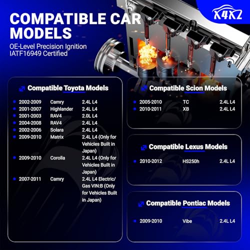 Image of X4XZ UF333 Ignition Coil Packs & 7092 Double Iridium Spark Plug for Toyota | Compatible with 2001-2012 Toyota Camry Corolla RAV4 Highlander Solara Matrix Scion xB tC Lexus HS250h C1330