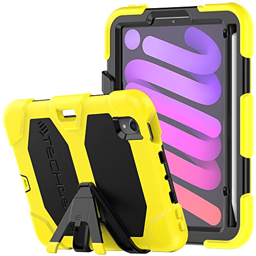 TECHGEAR G-SHOCK Case for iPad Mini 7 2024 & Mini 6 2021 (7th & 6th Gen) - Tough, Heavy Duty Armour, Shockproof with Stand - Kids, Schools, Builders, Restaurant - YELLOW