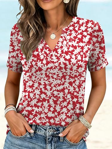 Image of ANRABESS Womens Short Sleeve V Neck Tops Summer Casual T-Shirts Blouses 2026 Spring Trendy Beach Vacation Clothes