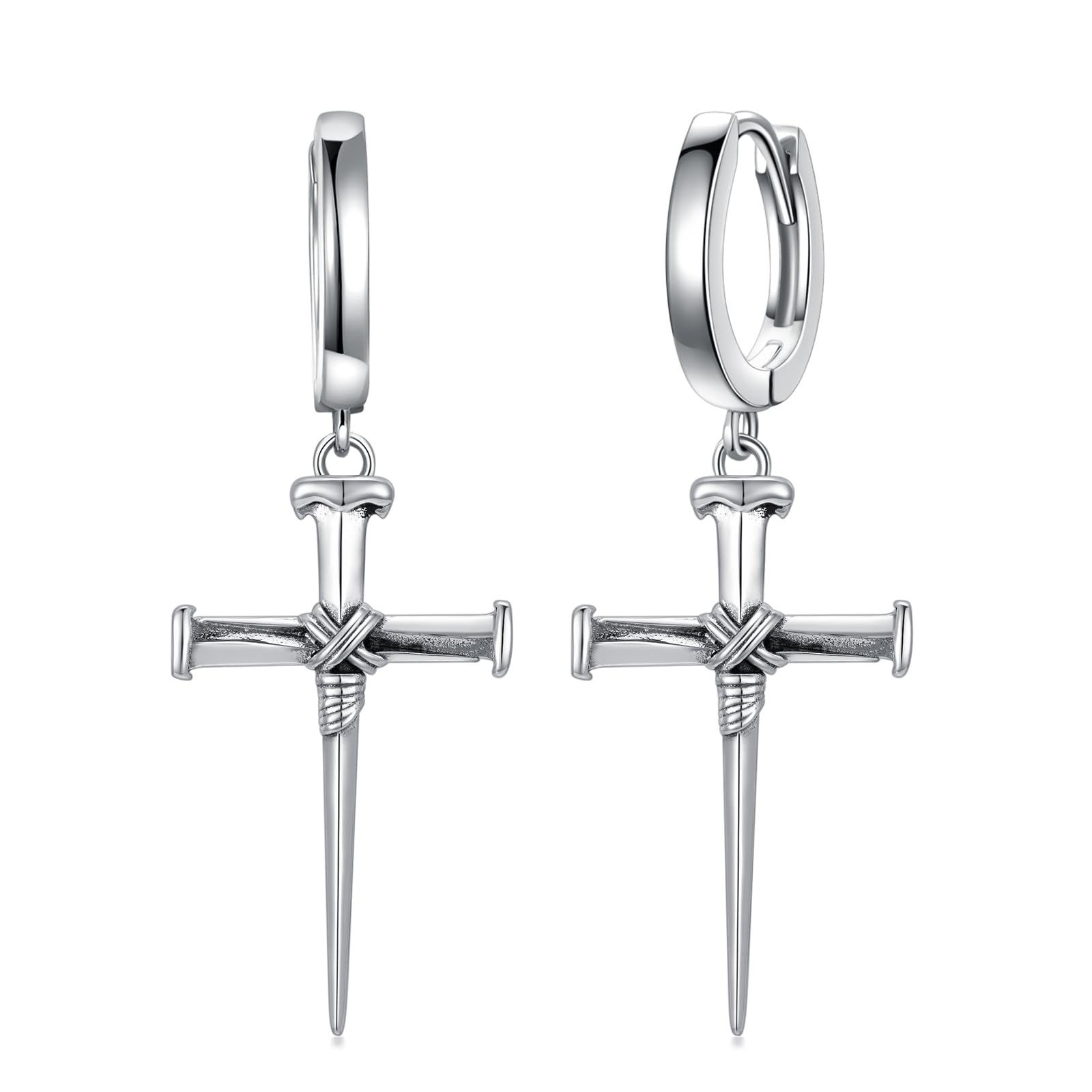 PROESS Kreuz Creolen 925er Sterlingsilber Drei Nagel Kreuz Ohrringe Kreuz Creolen Christlicher 3 Nagel Kreuz Schmuck Geschenke für Männer Frauen