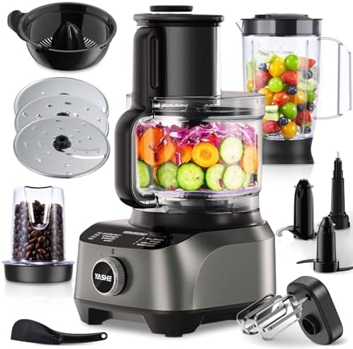 YASHE Robot Cuisine Multifonctions, 2,5L Bol & 1,5L Jarre, Mixeur...