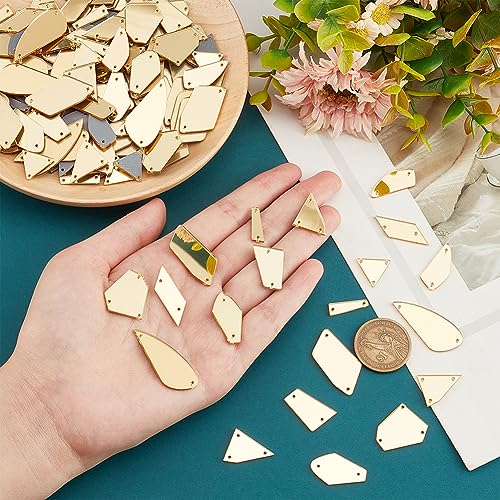 PH PandaHall 180pcs Golden Sew on Mirror Beads Irregular Mirrored Rhinestones Stone Sew on Mirror Pieces with Holes for DIY Costume Dance Party Evening Wine Ball Dresses Shoes Bags Dress Decoration - Image 3