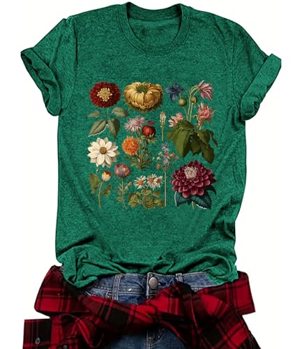 BAOKUAN Womens Summer Cute Graphic Short Sleeved Tops Crew Neck Printed Nature Tshirts Tops Green