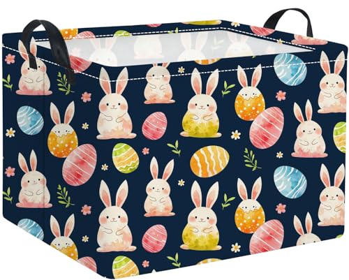 Image of Rectangular Easter Basket for Kids & Baby - Cute Toy Storage Bin, Organizer Shelf, Book Basket & Room Decor (Dark Blue Easter)