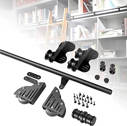 Kit de escalera corrediza de biblioteca y puerta de granero negra 2