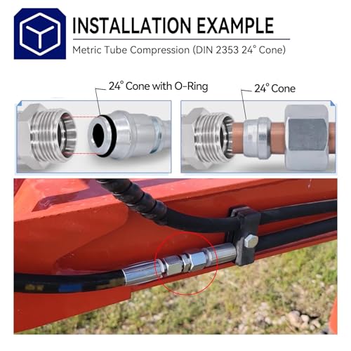 Image of 4Pcs M14 to M16 Hydraulic Fitting Adapters, Mini Excavators Carbon Steel Thread Connector, Compatible with AGT, FF Industries, VICSEC. Replaces Part #115757. Perfect for Hydraulic Thumbs & Attachments