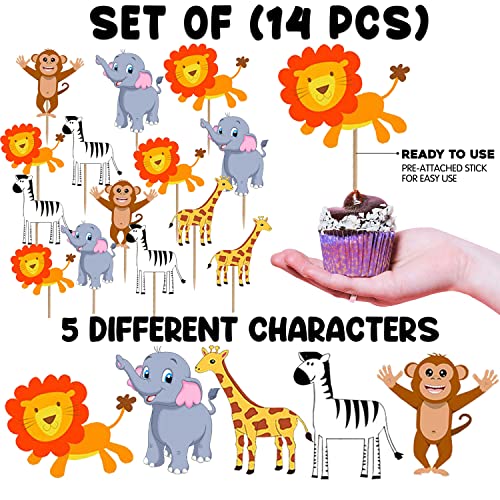 Image of PARTY PROPZ JUNGLE THEME CUPCAKE TOPPERS CAKE DECORATION SUPPLIES 14 PCS