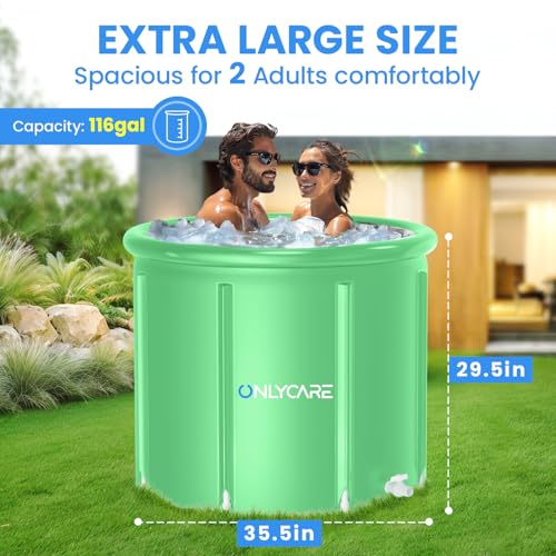 Image of ONLYCARE Ice Bath Tub for Athletes - Upgrade Cold Plunge Tub with Cover - Multiple Layered Cold Water Portable Ice Pod for Therapy Recovery at Home Outdoor Gym Green