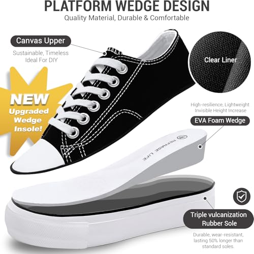 Platform Sneakers for Women 2 Inches Height Boost Hidden Wedge Sneakers, Height Increase Canvas Heel Sneakers Fashion White Sneakers for Women and Girls2