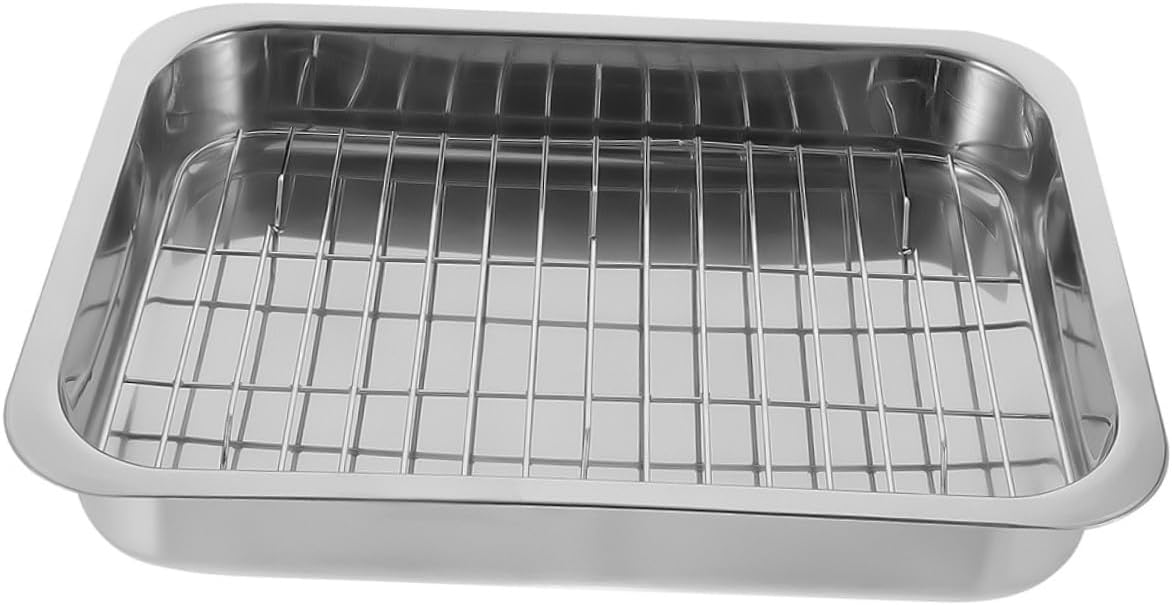 Sturdy Rectangular Baking Pan Oven Tray Rack 2 Tier Baking Dish Set for Kitchen