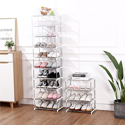 Small Shoe Rack for Entryway, Hallway, and Closet Storage (3-Tier, White)