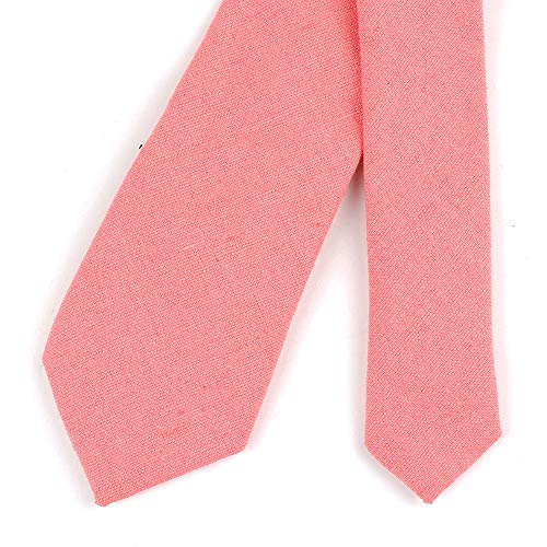 Image of Elfeves Men's Skinny Solid Color Tie Causal Cotton Linen Narrow Slim cut Necktie