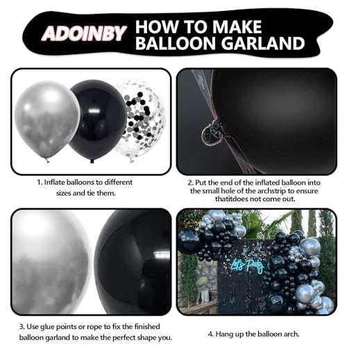 Image of Black and Silver Balloon Arch Kit, 140Pcs Different Sizes inch Black Metallic Silver Balloons and Confetti Party Balloon Garland Kit for Birthday, Wedding, Graduation, Anniversary Decorations