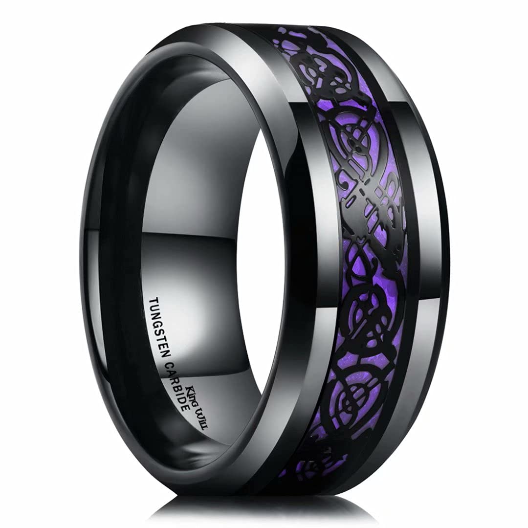 King Will Dragon 8mm Mens Celtic Dragon Tungsten Carbide Wedding Band Ring Black/Gold/Rose Gold/Blue/Green