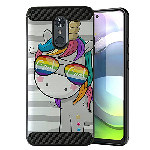 CasesOnDeck Case Compatible with [LG Stylo 4 | LG Stylo 4+] Stylo 4 Plus Case, Flexible Black TPU Grip Shell Embossed Strip Case Cover (Cool Unicorn)