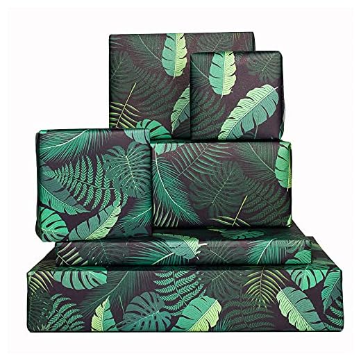 CENTRAL 23 Wrapping Paper (x6) Sheets - Green Leaves and Plants - Eco Gift Wrap for Men and Women - Recyclable - Trendy Design for Girls - For Birthdays