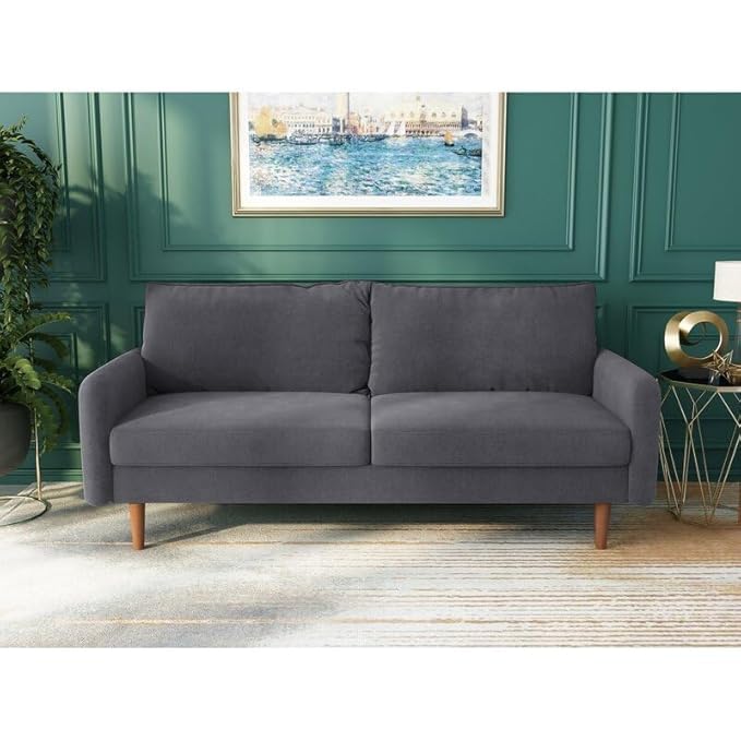 Image of Morrone Velvet Loveseat 3-Seater Sofa, Modern Upholstered Couch for Living Room, Bedroom and Office, Plush Cushion Accent Seating Furniture (Grey, 3 Seater)
