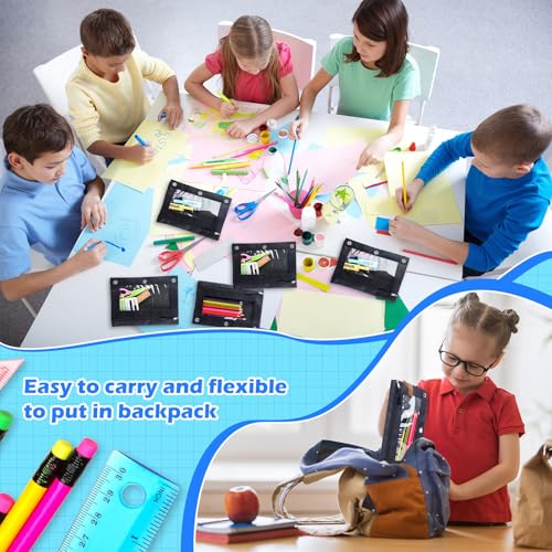 Image of Zhehao 200 Pcs Pencil Pouches for 3 Ring Binder, Bulk Zipper Pencil Pouch Pen Case with Clear Window Cloth Pocket 3 Hole Bag for Storing School Office Supplies (Black)