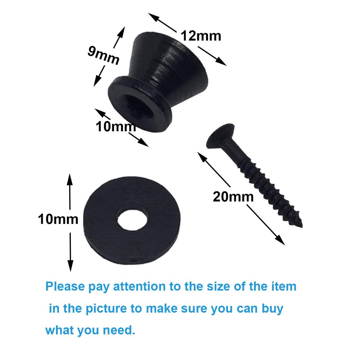 Missmore Metal Strap Buttons End Pins with Mounting Screws for Electric Acoustic Guitar, Bass, Ukulele (Black-4Pack New)