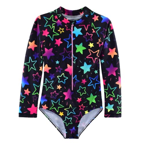 Image of Girls One Piece Swimsuit Long Sleeve Rash Guard UPF 50+ Age 2-12Y