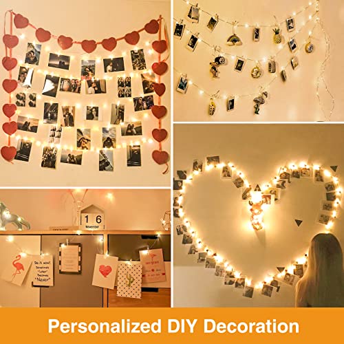 slochi Foto Lichterkette, 5M 50LED USB Fotoclips mit Klammern für Fotos 8 Modi mit Fernbedienung Bilder für Zimmer Wohnzimmer Weihnachten Hochzeiten Warmweiß