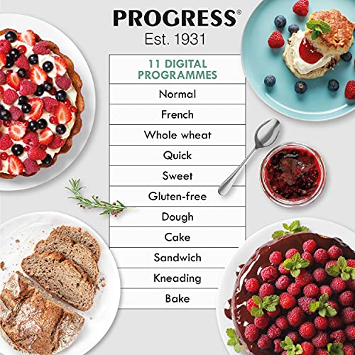 Progress EK4219P Digital Bread Maker, 550 W, Rapid Bake, 11 Baking Functions, Gluten-Free Setting, LCD Display, Cool-Touch Housing, Adjustable Crust Settings, 2lb Bread Capacity, White 7 Gallery Image