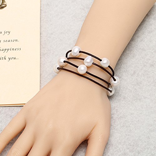 Aobei Pearl Cultured Freshwater pearl Wrap Bracelet on Multi Strands Leather Beaded Jewelry for Women2