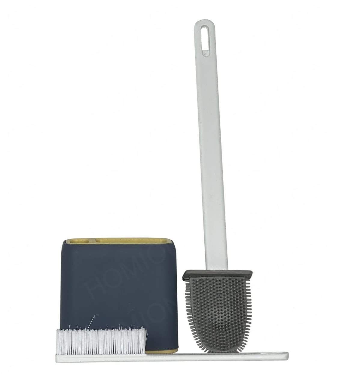 Toilet Brush Silicone Flexible Bristles Toilet Brush With Holder & Toilet Bowl Cleaner Scrubber Set，Wall Mounted,Silicone Flexible Bathroom (Grey)