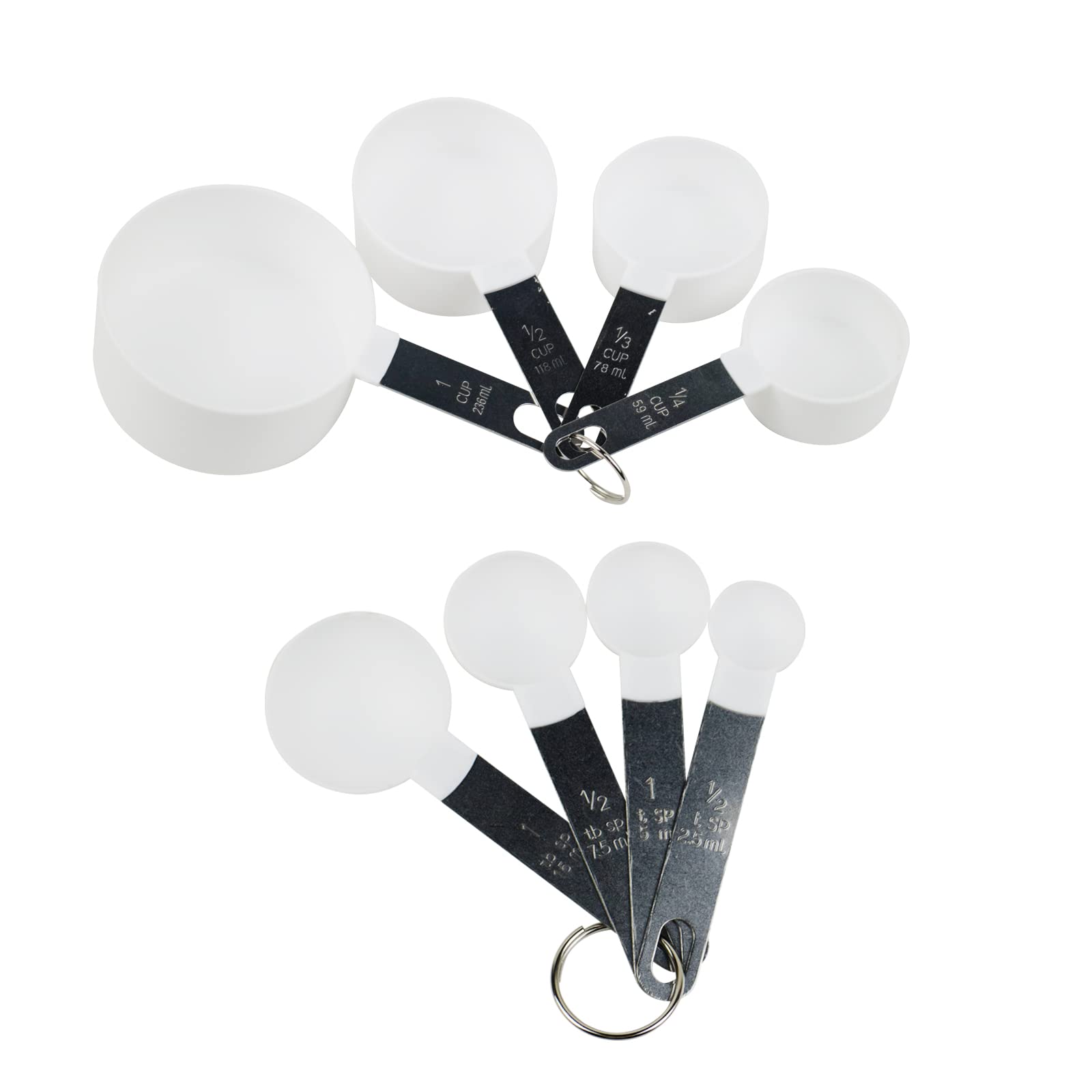 Kcgani Plastic Measuring Cups and Spoons Set with Stackable Stainless Steel Handle, Nesting Kitchen Measuring Set Liquid and Dry Measuring Cup Set for Kitchen Baking Cooking, 8pcs