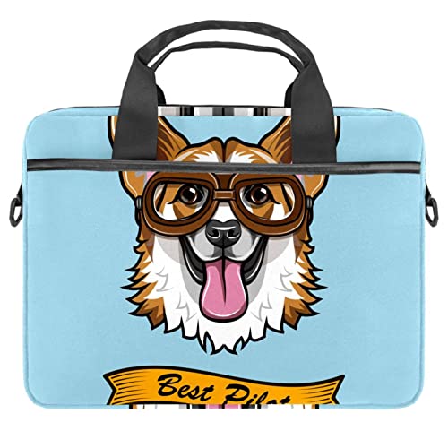 Sacoche bandoulière pour PC portable 13-14 pouces style Corgi Chien Bleu pour aller au bureau