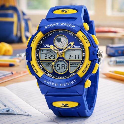 Image of V2A Nova Pro Kids Watch for Boys Age 8-14 | 44mm Analog Digital Sports Watch | Alarm Stopwatch Backlight | TPU Strap | 30M Water Resistant | School & Birthday Gift | Gift for Boy