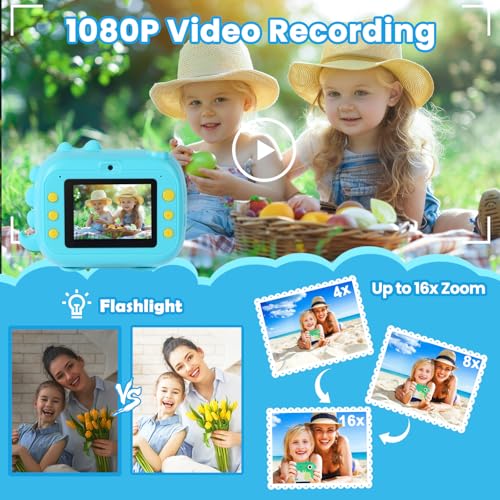 Image of ARNSSIEN Kids Camera Instant Print with 7 Rolls Paper, 2.4 inch Screen Instant Camera for Kids, 1080P HD Video, Christmas Birthday Festival Present for Girls & Boys Aged 3-12, M3