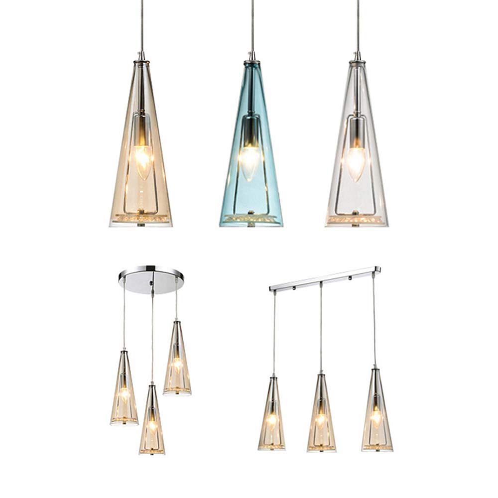 3 Pendientes de araña de cristal Luces colgantes LED para salón Pantalla de cristal de cono invertido Soporte de lámpara colgante Iluminación de techo E14 para dormitorio Comedor Sala de estar Pasillo