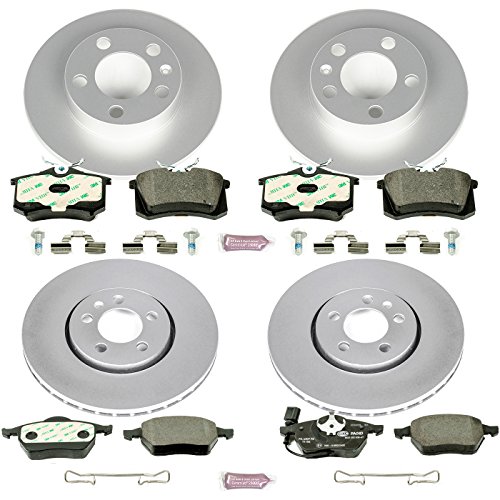 Image of PowerStop Euro-Stop Fully Coated Front and Rear Brake Kit For Volkswagen Beetle 1999-10 |Golf 1999-06 |Jetta 1999-05 - ECE-R90 Certified Brake Pads + Disc Rotor Upgrade, ESK899