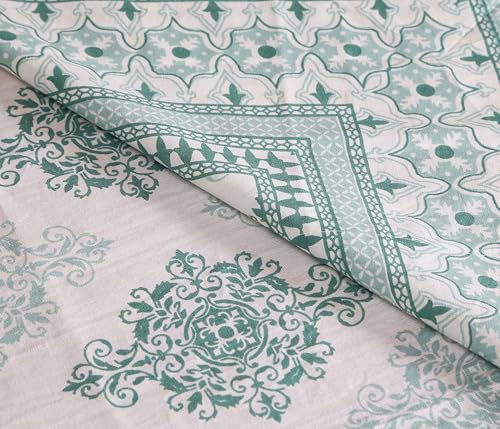 Image of Texstylers Table Cloth | Table Cloth for 6 Seater Dining Table| Dining Table Cover 6 Seater | Table Cover 6 Seater | Dining Table Cover | Rectangle, Cotton,150 cm X 225 cm (Teal Green)