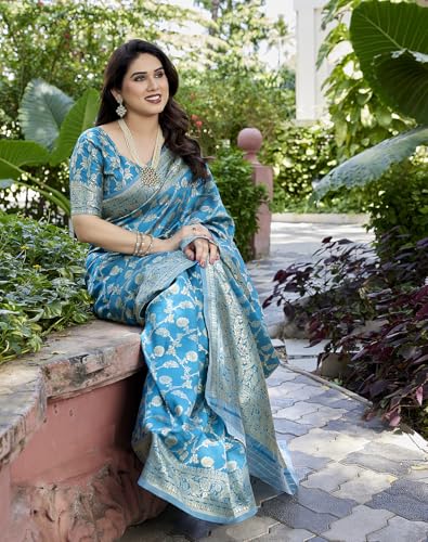 Image of Yashika Women's Trendy Pure Banarasi Kanjivaram Saree with Blouse Material