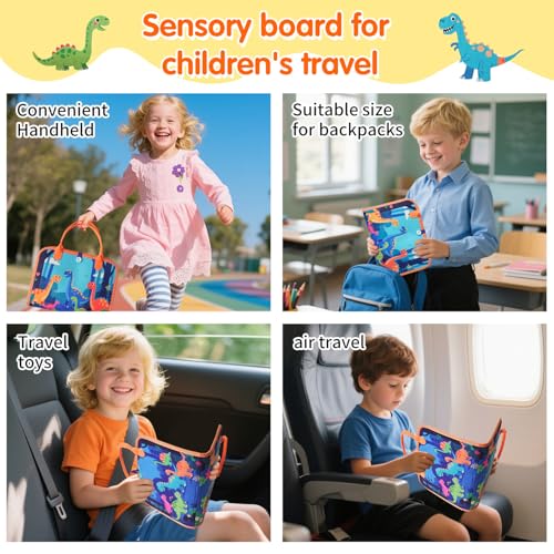 KAWITLO Toddler Montessori Busy Board - Dinosaur Learning Activity Toy, Boys Gift, Sensory Learning Toy for Toddlers, Educational Busy Book for Toddlers, Travel Toy (Blue) - Image 5