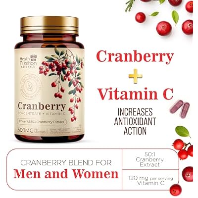 Cranberry Extract 500mg Per Serving - Cranberry Powder Supplement with Vitamins C - Urinary Tract Health Support, Cran Berry Fruit, Sugar Free Formula, Bottled in USA - 120 Capsules