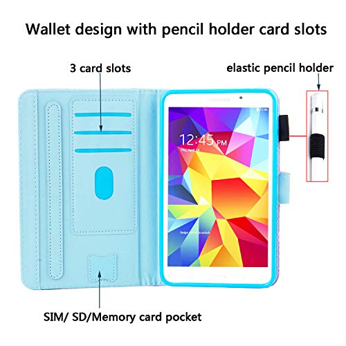 Uucovers Case For Samsung Galaxy Tab 4 7.0 Inch Tablet 2014 (Sm-T230/T231/T235) With Pencil Holder Card Pockets, Pu Leather Stand Folio Wallet Impact Resistant Tpu Back Cover, Pink Mermaid Tail Scale #TOP3