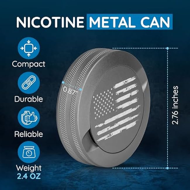 Premium Nicotine Pouch Container | Zyn Metal Can | Moisture & Odor Proof Snus Can | Zyn Accessories | Laser Engraved American Flag Design (Gunmetal Gray)
