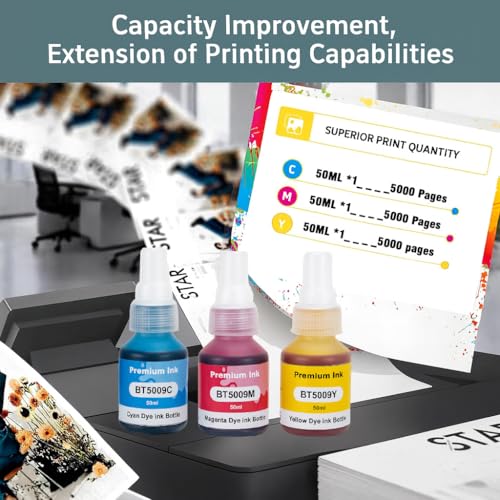 Image of KOSH BTD60 BT5000 Refill Ink Compatible for Brother DCP-T300 T310W T500W T520W T220 T700W T420W T425W T426W T428W T720DW T725DW T820DW T810W T910DW T920DW Printers (3, Cyan Magenta Yellow)