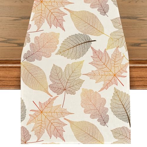 Camino de Mesa Otoño, Lino Arpillera Hojas de Arce Mantel Cosecha Acción de Gracias Decoración Comedor Cocina Hogar Fiesta Familia para Sala Interior Exterior Festival 40 x 240cm