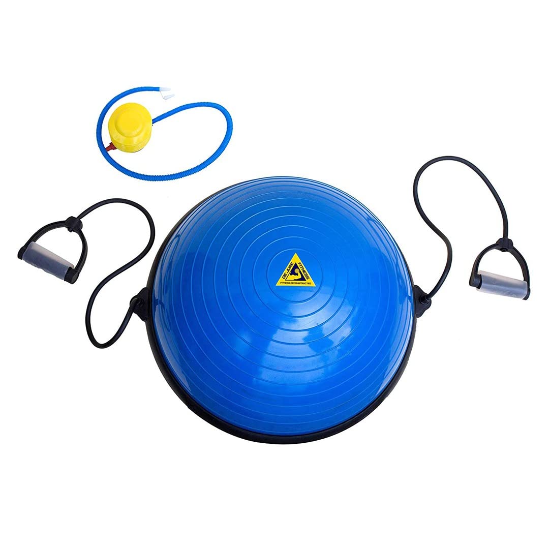 De Jure Fitness Half Balance Ball for Exercise with Resistance Bands and Foot Pump, Inflatable Yoga Bosu Ball for Home Gym Workouts (58 CM)-image-30