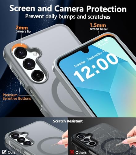 Image of Elzzi Magnetic Guard Designed for Samsung A16 5G Case Translucent Matte Hard PC + TPU Back Cover [Compatible with MagSafe] Anti-Scratch Phone Case (Grey)