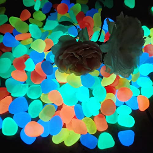 Image of NAMTSO Glow in The Dark Rocks Outdoor, 500 pcs Multicolor Solar Rocks for Landscaping, Outdoor Decor Glow in The Dark Stones, Glowing Pebbles for Garden Backyard Patio Lawn Fish Tank Aquarium Decor